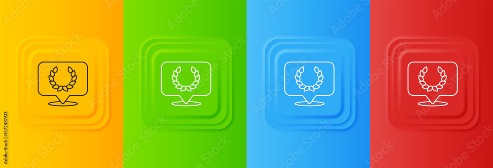 Poster white laurel wreath icon isolated on colorful background. triumph symbol. set icons in square button
