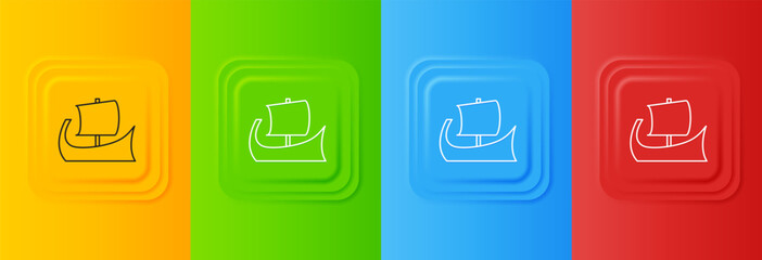 White Ancient Greek trireme icon isolated on colorful background. Set icons in square buttons. Vector
