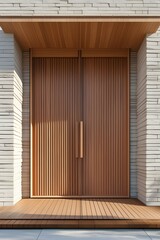 Fototapeta premium AI Generative. Modern Minimalist Wooden Slat Entrance Door. 6