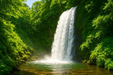 夏の緑に囲まれた滝｜Waterfall Surrounded by Summer Greenery