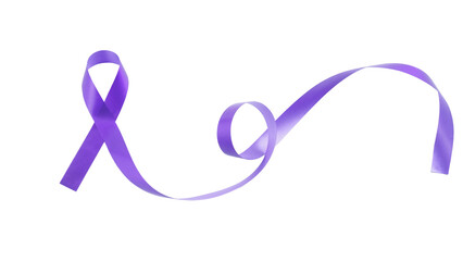 Symbol of various disease and cancer cancer awareness with long purple curly ribbon isolated on...