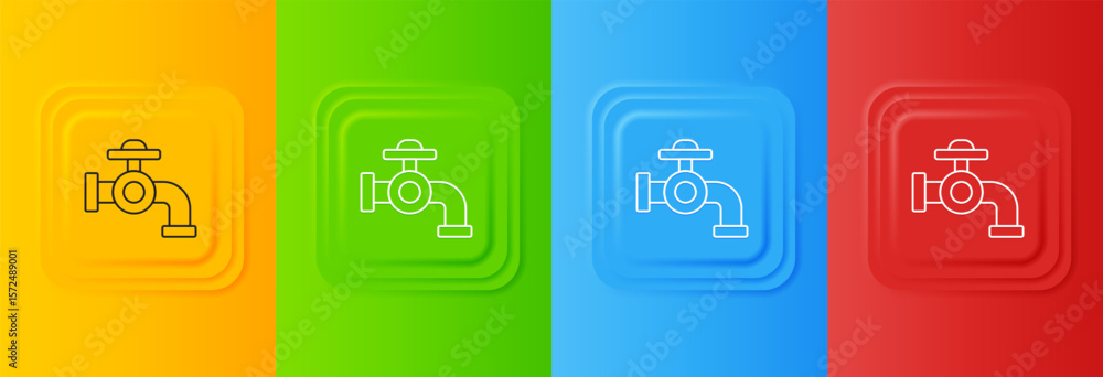 Poster white water tap icon isolated on colorful background. set icons in square buttons. vector