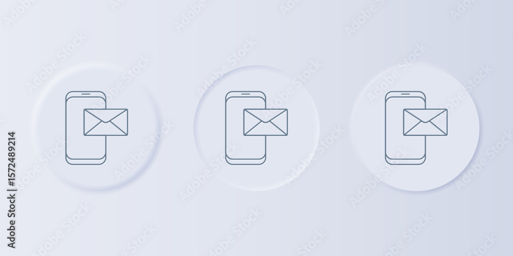 Poster grey mobile and envelope, new message, mail icon isolated on grey background. usage for e-mail newsl