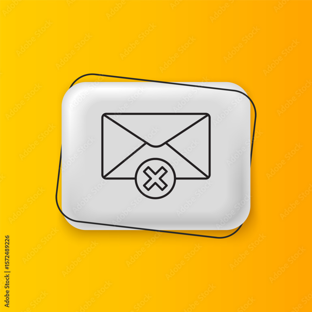 Poster black delete envelope icon isolated on yellow background. delete or error letter. cross on message. 