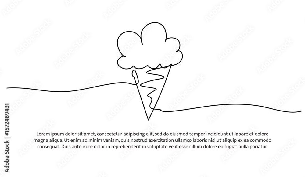 Poster one line of dessert ice cream. abstract minimal continuous line.
