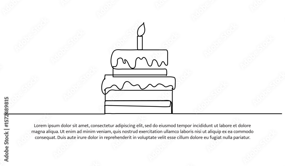 Poster one line of birthday cake . abstract minimal continuous line.