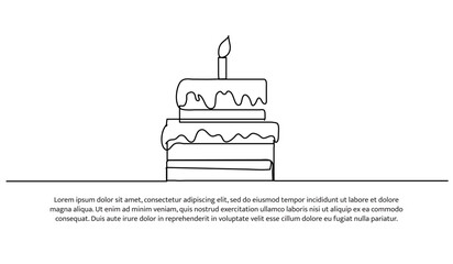 One line of birthday cake . Abstract minimal continuous line.