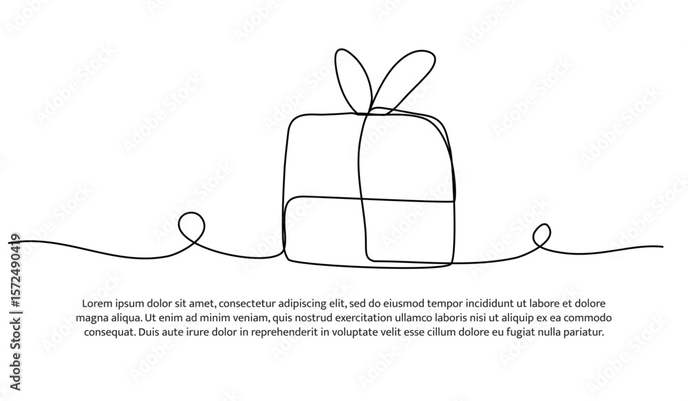 Poster one line of gift box. abstract minimal continuous line.