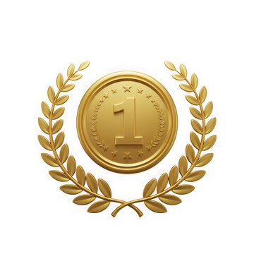 Golden first place award with laurel isolated on transparent background