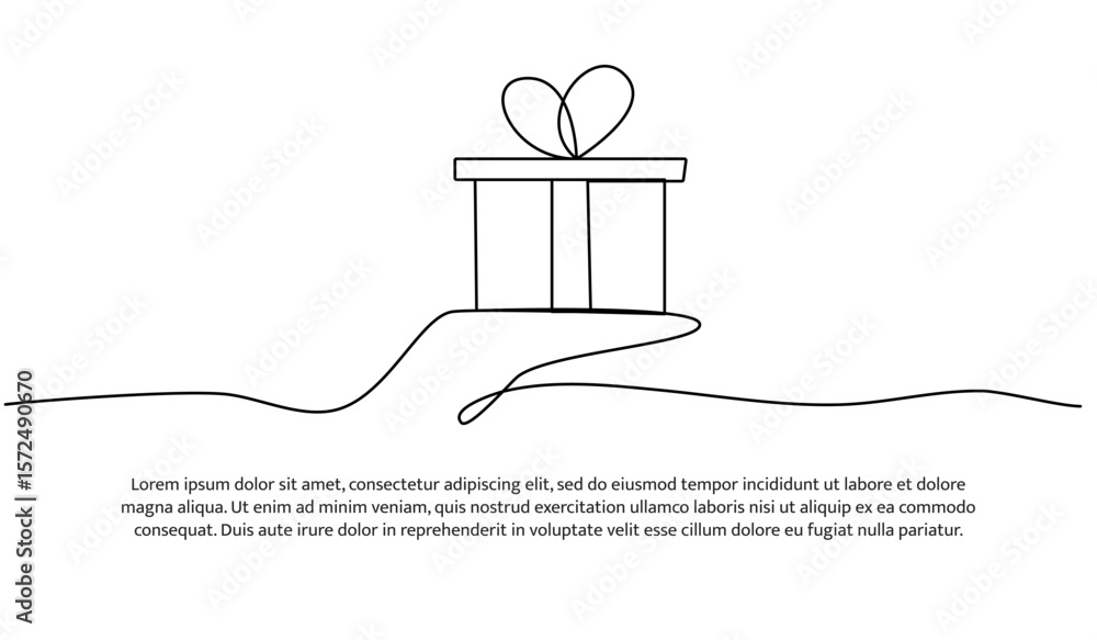 Poster one line of gift box. abstract minimal continuous line.
