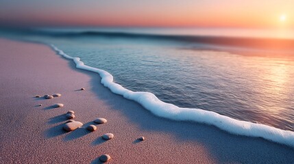 Sunset Beach Sand Pattern: Vibrant Orange and Pink Hues at the Ocean Shore