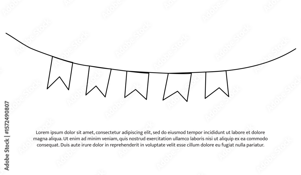 Poster one line of party garland sketch. abstract minimal continuous line.
