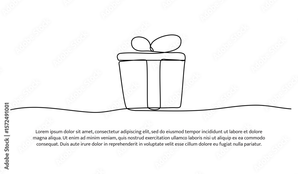 Poster one line of a gift box. abstract minimal continuous line.