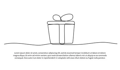 One line of a gift box. Abstract minimal continuous line.