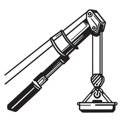 Black and white illustration of a construction crane lifting a container on white background