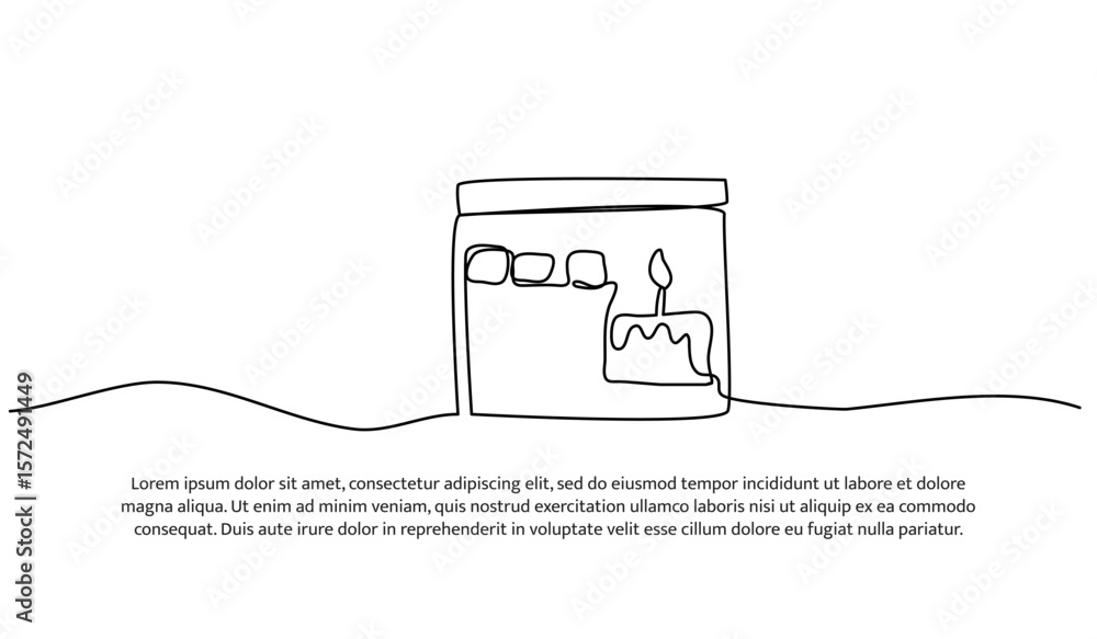 Poster one line of birthday cake. abstract minimal continuous line.