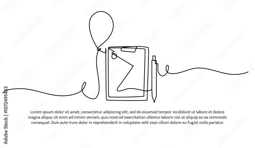 Poster one line of write birthday greeting. abstract minimal continuous line.