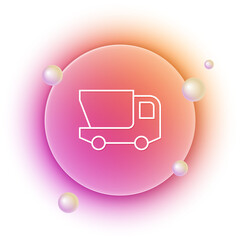 White Toy truck icon isolated on white background. Orange and pink gradient circle background. Vector
