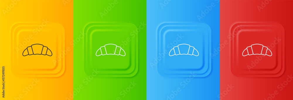 Poster white croissant icon isolated on colorful background. set icons in square buttons. vector