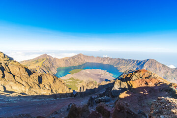 View at Mount Rinjani, Lombok active volcano in Indonesia. Short is taken in the morning  with...