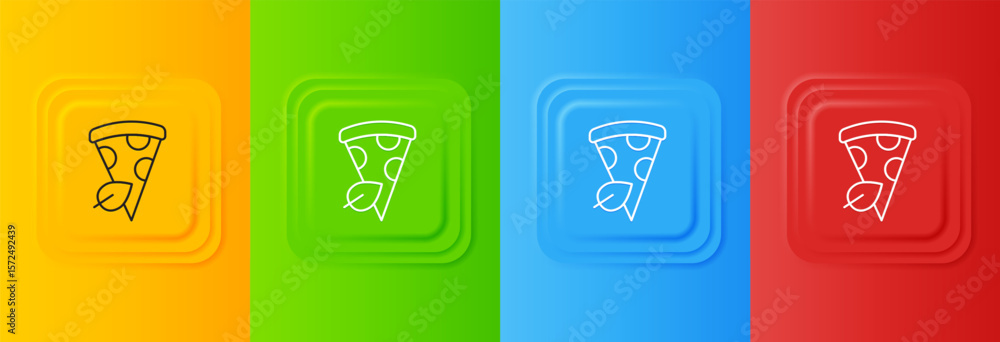 Aufkleber white vegan pizza slice icon isolated on colorful background. set icons in square buttons. vector