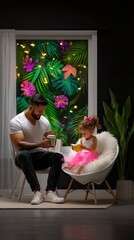 Father and Daughter Enjoying Evening Together at Home