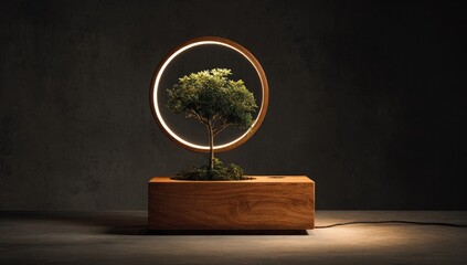 Illuminated wooden bonsai lamp