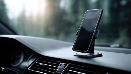 Smartphone in car mount, dashboard