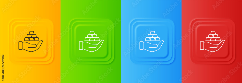 Poster white gold bars in hand icon isolated on colorful background. banking business concept. set icons in