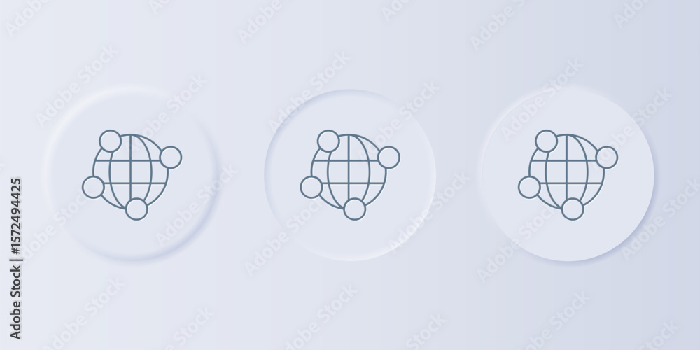 Wall mural grey global technology or social network icon isolated on grey background. set icons in square butto