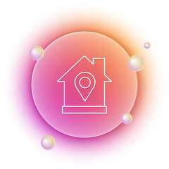 White Map pointer with house icon isolated on white background. Home location marker symbol. Orange and pink gradient circle background. Vector