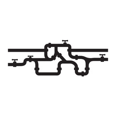 Naklejka premium Black and white vector illustration of plumbing system with various pipe connections.