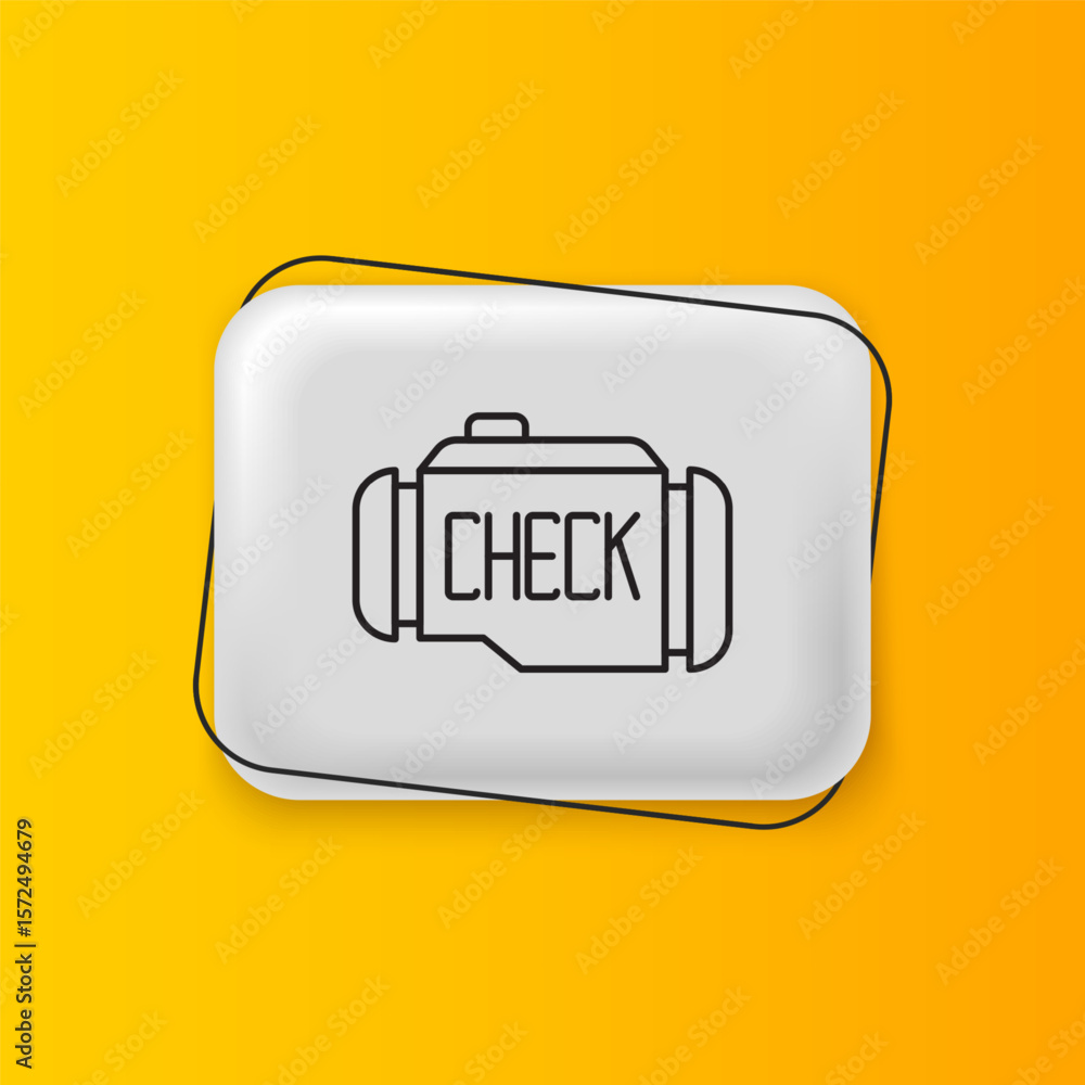 Poster black check engine icon isolated on yellow background. silver rectangle button. vector