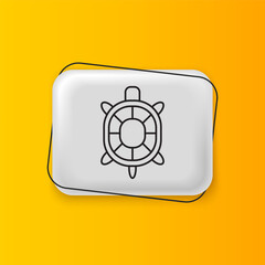 Black Turtle icon isolated on yellow background. Silver rectangle button. Vector