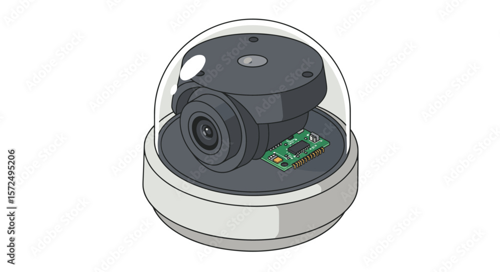 Poster dome security camera with exposed circuitry in transparent casing