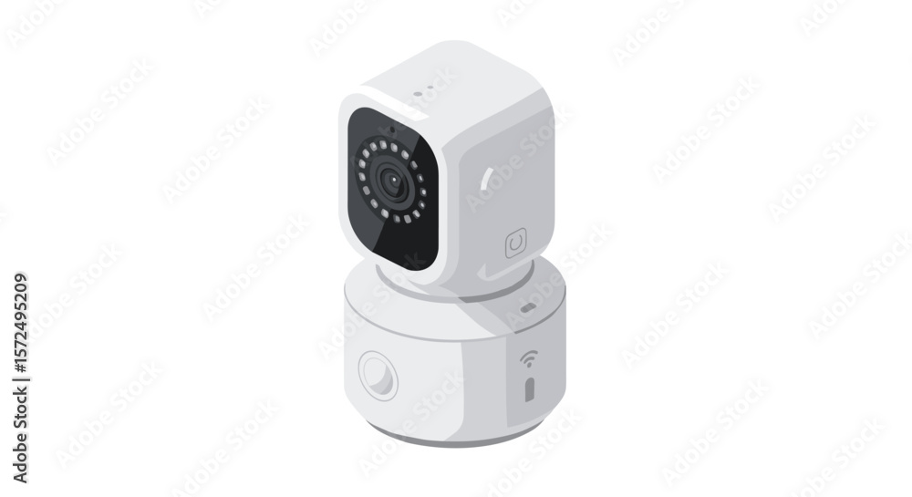 Poster compact home security camera in minimalist white design with built-in wifi connectivity