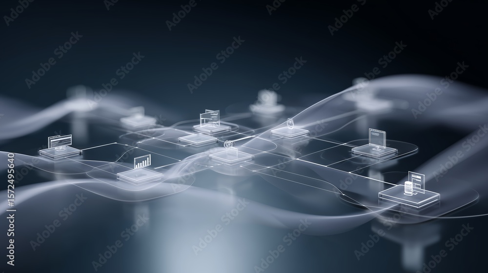 Poster connecting digital elements in a modern technology network creating a seamless flow of information a