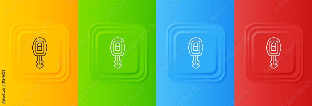 Poster white car key with remote icon isolated on colorful background. car key and alarm system. set icons 