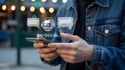 Person using a smartphone with a chatbot interface for customer service