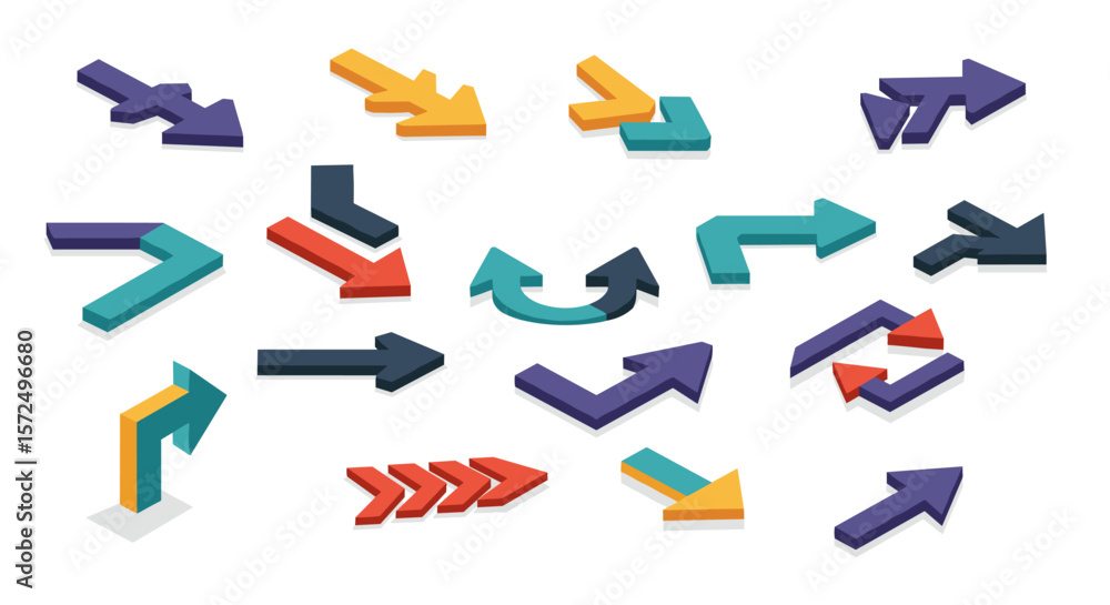 Poster colorful 3d arrow set with various directions and styles