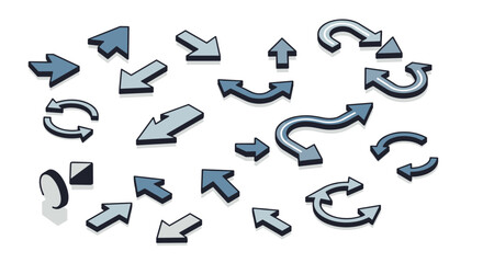 Set of isometric blue arrows with shadows in various directions