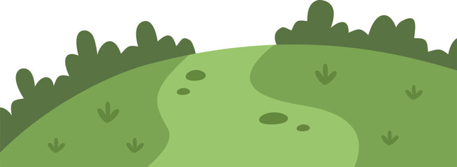 Grass landscape. Green landscape with hill and bushes
