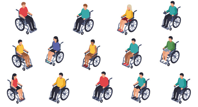 Diverse people in wheelchairs: isometric designs of inclusivity and accessibility
