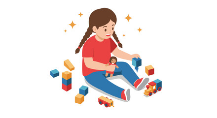 Child playing with toys: joyful scene with blocks and dolls