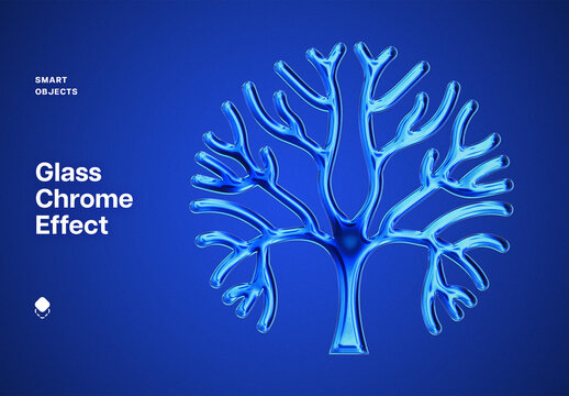 Blue Glass Chrome Effect Mockup