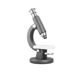 Microscope 3d render icon. Realistic equipment for science or medical laboratory. Black silver optical instrument for chemistry and biology research, education and medicine on blue bg