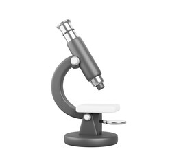 3d black lab microscope isolated on blue background. Render realistic icon of scientific laboratory equipment for microbiology, medical, chemistry or biology tests, sample analysis