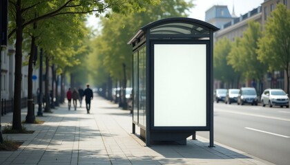 Blank Billboard Advertisement on City Street Bus Stop