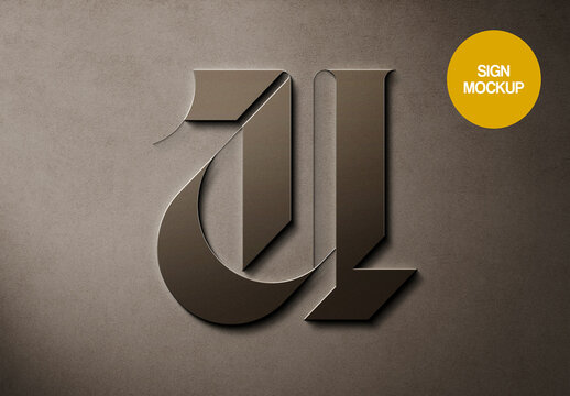 Bronze Stainless Metal Sign Mockup