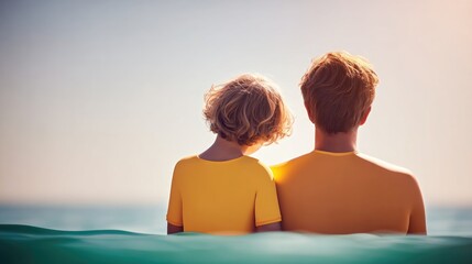 Father and Son Bonding at Sunset by the Ocean
